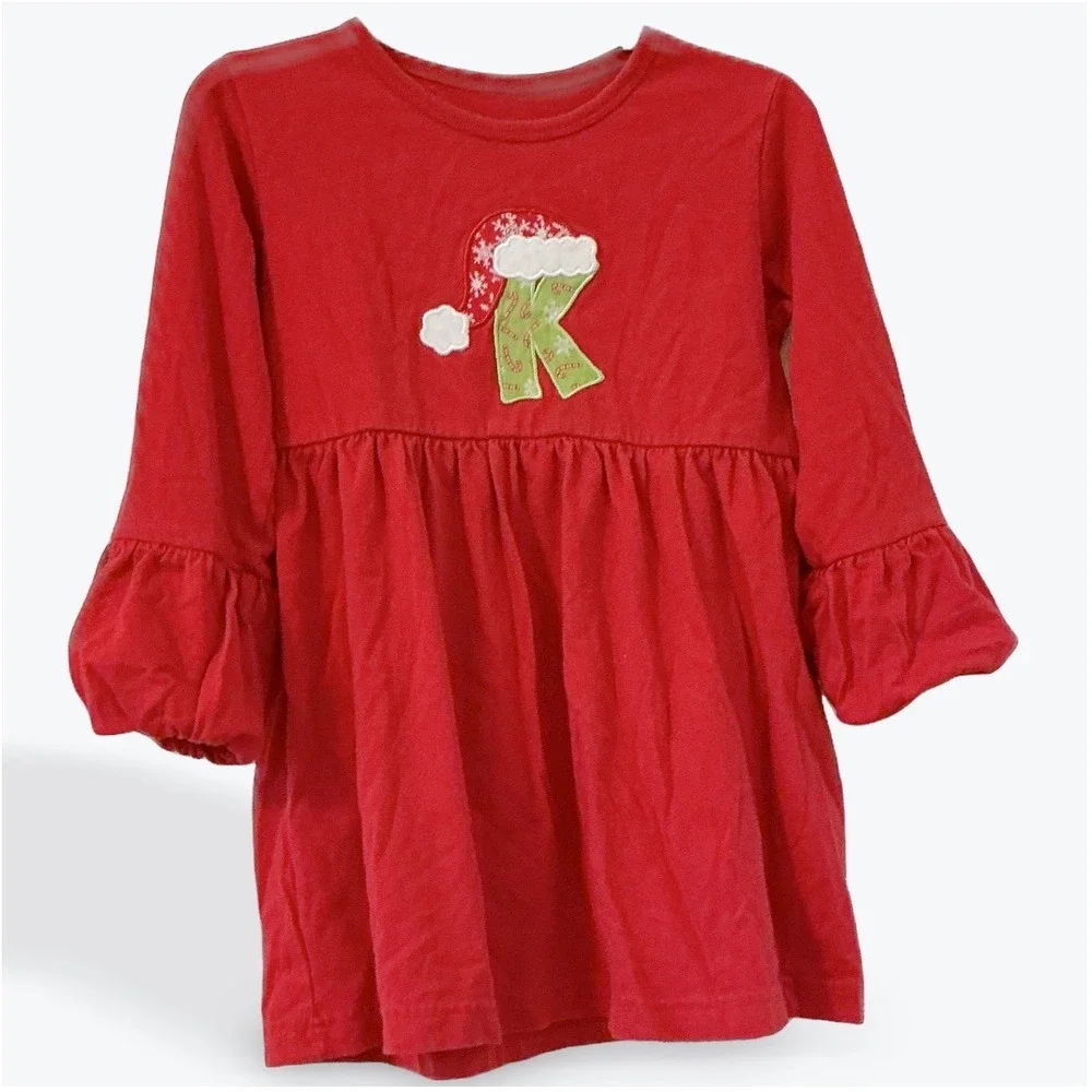 Kellys Kids Long Sleeve Christmas Santa Hat‎ Initial 